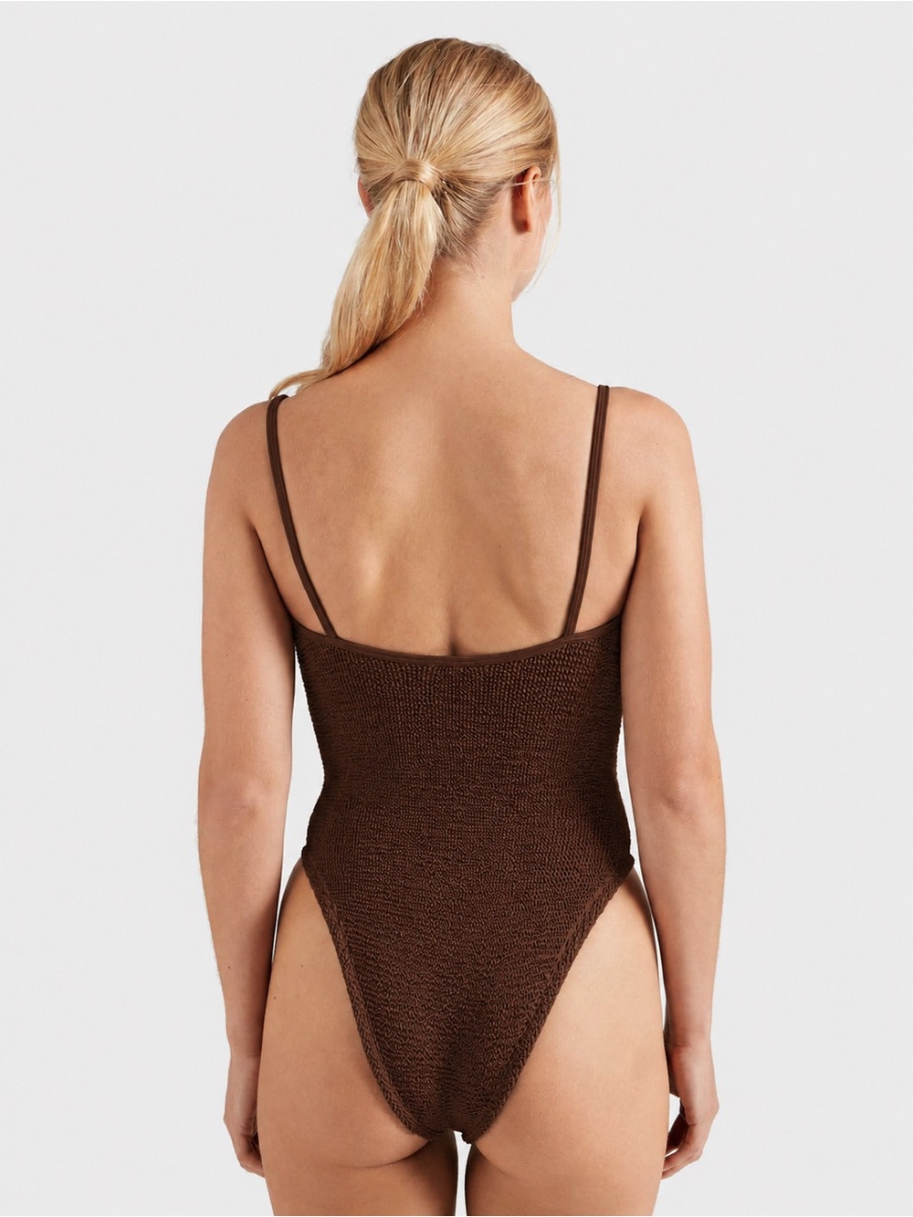 Hunza G Mia Beaded One Piece Swimsuit Metallic Chocolate One Size NWT - Picture 2 of 5